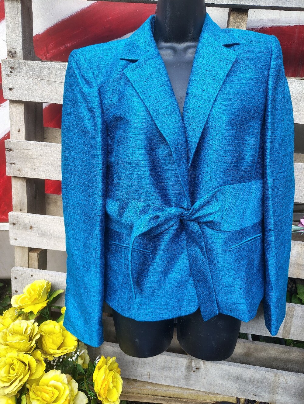 Teal Blue Tie-Waist Blazer